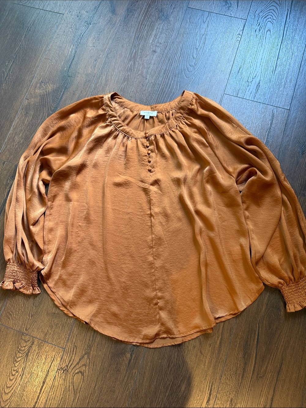 Umgee Rust Long-Sleeve Button-Peasant Blouse Small